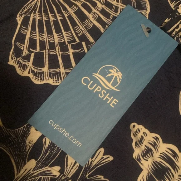 Cupshe Blue Seashell Smocked Bodice Midi Tube Dress. Summer Dress, Ocean - Picture 3 of 4